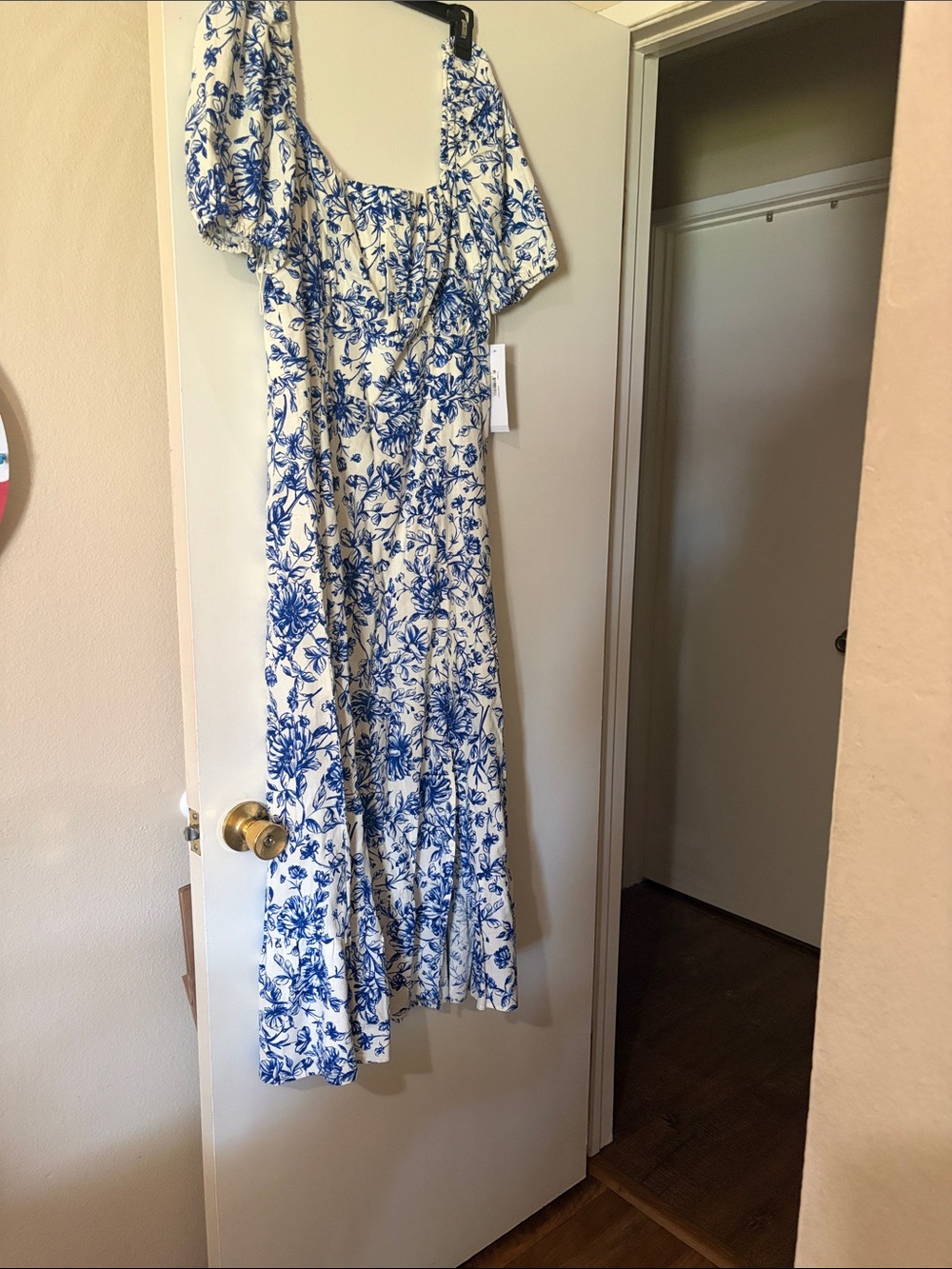 London Times White Maxi Dress with Blue Floral Print